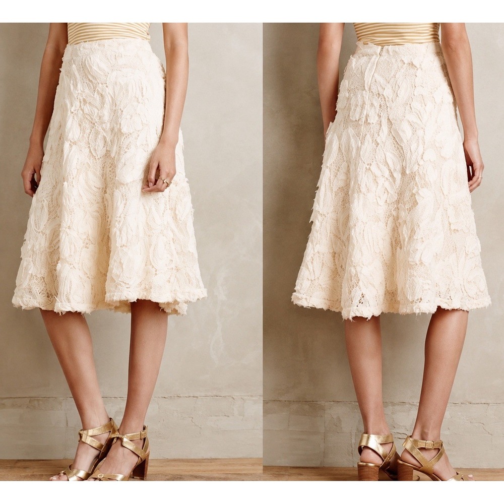 HD in Paris Petaluma Skirt Anthropologie Size 2 Ivory Rosette Midi